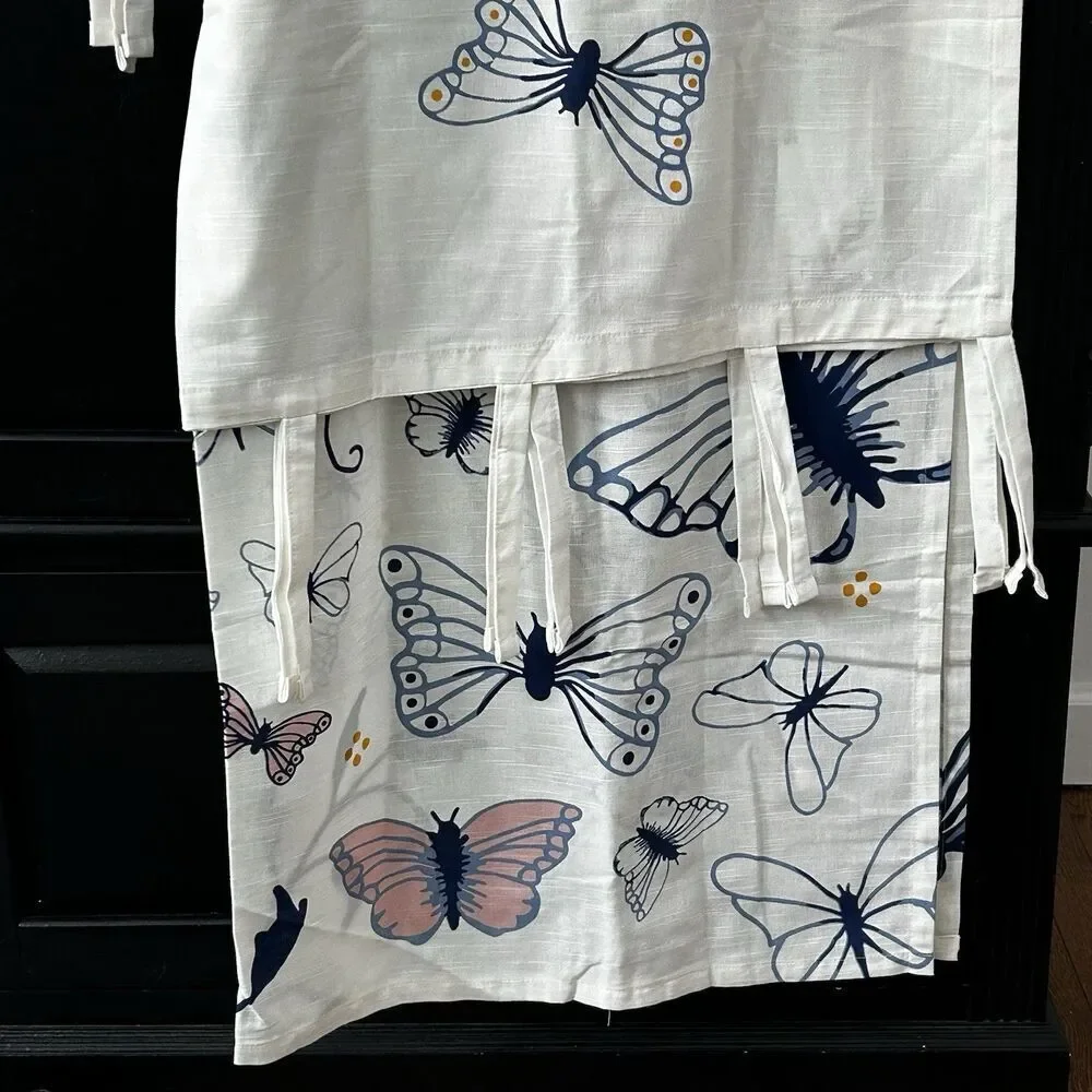 IKEA Sanglarka Curtains Set of 2 Panels w/Tie Backs Butterfly Print 47